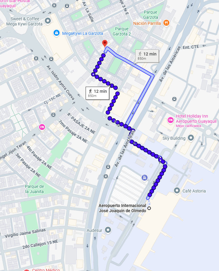 ruta desde el aeropuerto de guayaquil hacia hostal murali